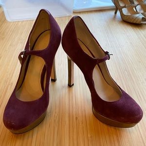 Joan & David suede heels women’s 6.5 - plum and gold